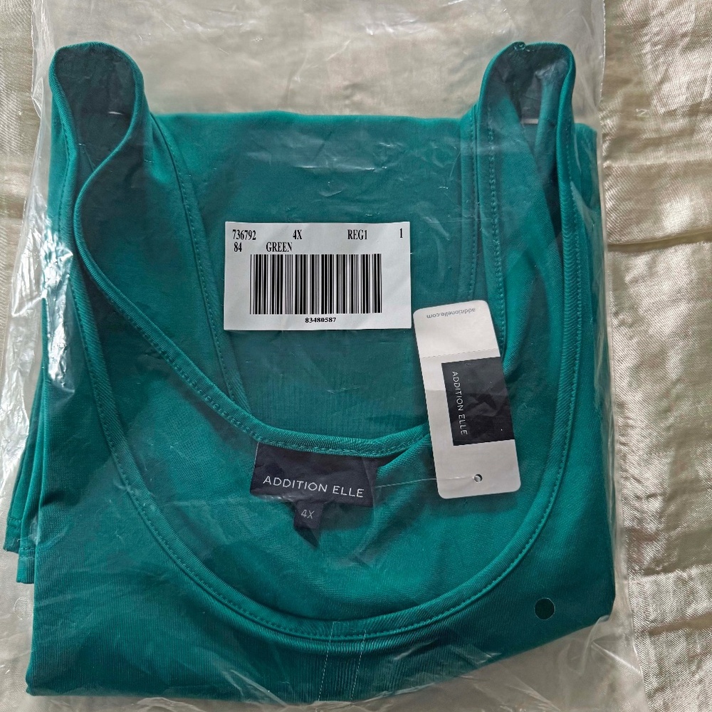 TANK TOP, DEEP SCOOP NECK, GREEN, SIZE 4X, EXTRA WIDE STRAPS, NYLON SPANDEX,